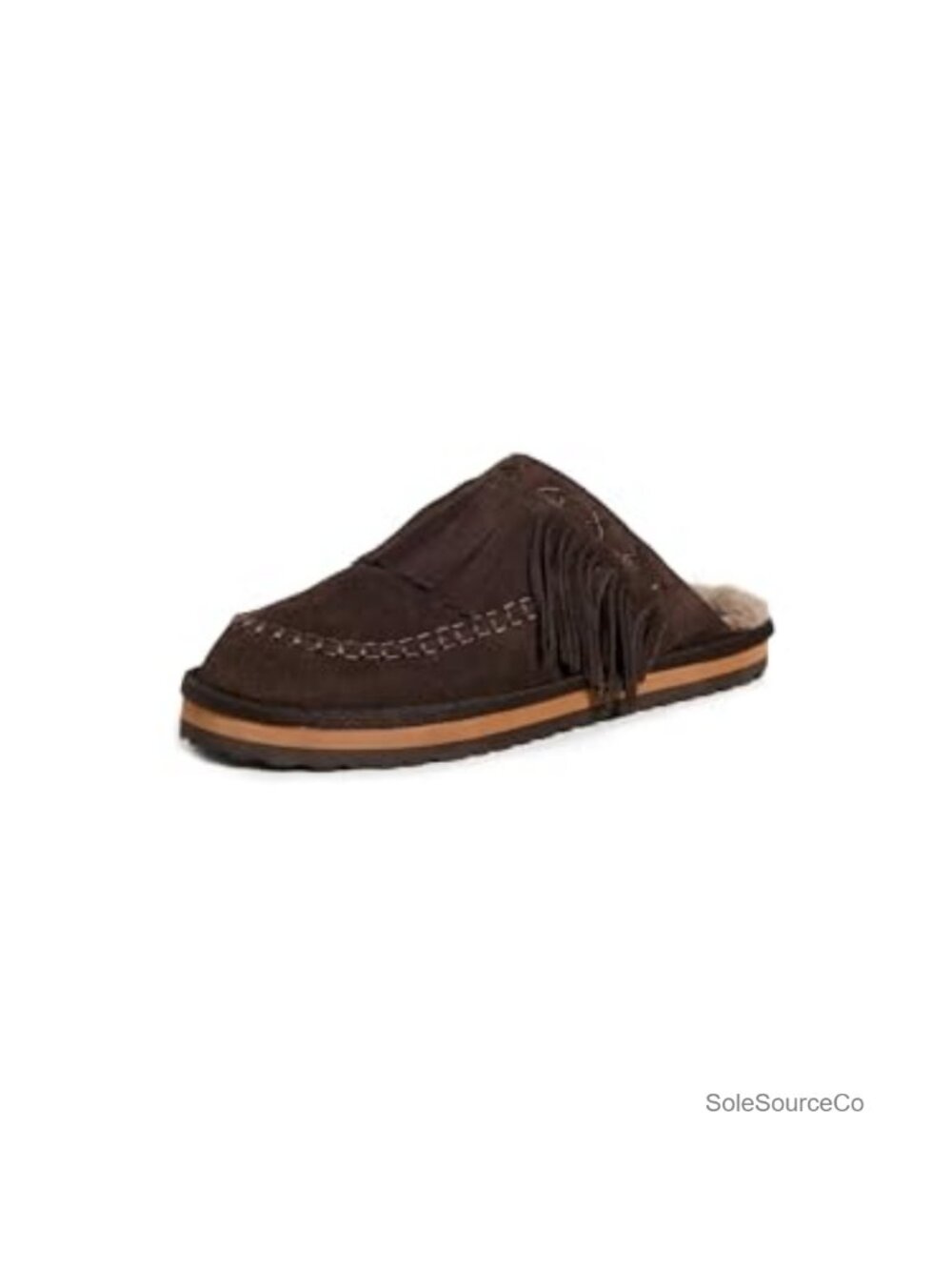 Suede Fringe Mules Whipstitch Trim Mocc Slip-On Shoes